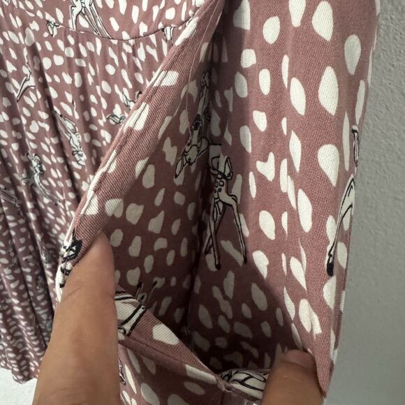 Disney Bambi Shirred Bodice Skater Dress 2X Stretch Challis‎ Muave Feminine Chic - Picture 6 of 9